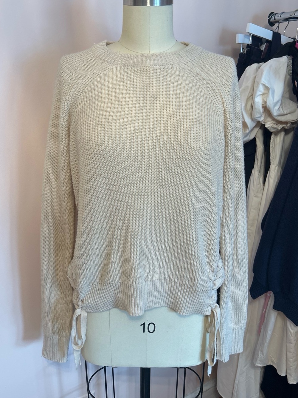 Forever 21 Cream Crewneck Tie-Hem Sweater